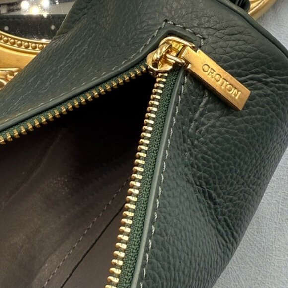 🆕 OROTON 🧿 NWOT Margot Mini Cylindrical Leather Drum Bag, Deep Green - Picture 12 of 16